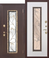 Входная металлическая дверь со стеклопакетом Плющ Белый ясень