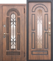 Входная дверь со стеклопакетом и ковкой Vikont Грецкий орех